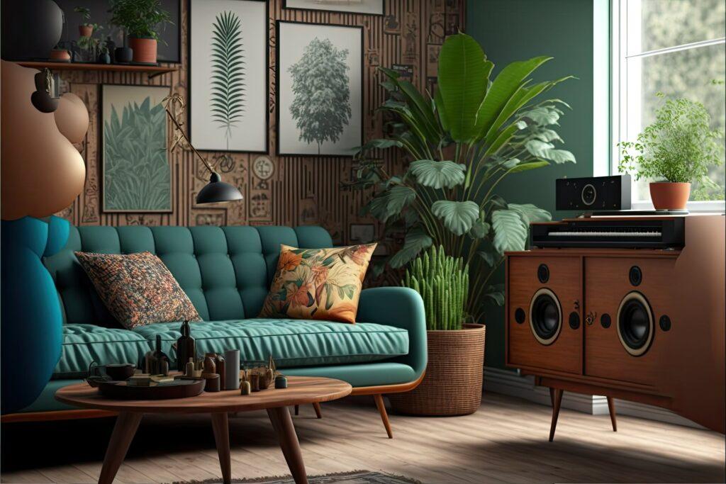 Retro-Design im trendigen Wohnzimmer Interieur Holzmöbel