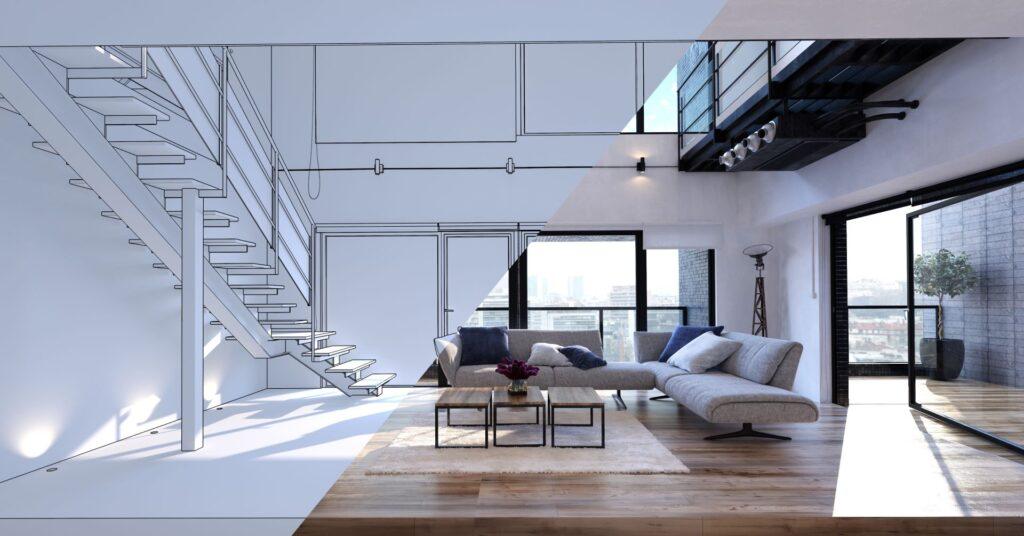 Geräumiges offenes Wohnzimmer Design Mockup