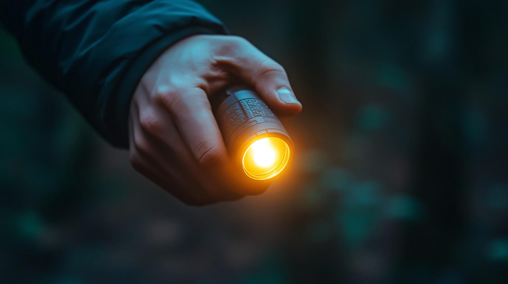 Leuchtende Handlampe im Dunkelwald | Taschenlampen