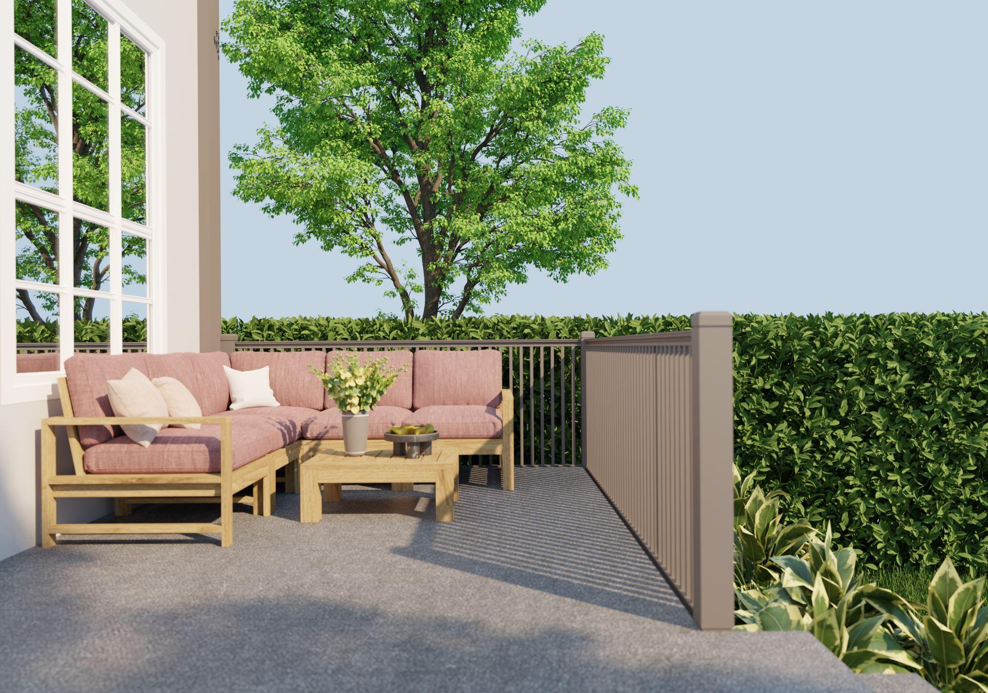 Gemütliche Outdoor-Lounge mit Holzelementen und Pflanzwänden